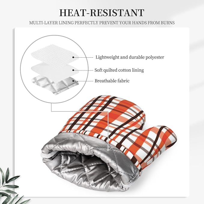 Orange Black Buffalo Plaid Fall Oven Mitts and Pot Holders Set - Image 4