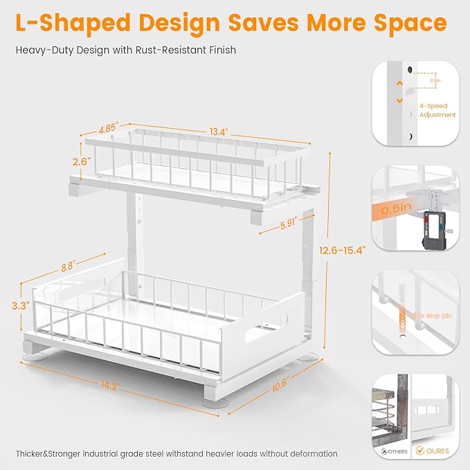 Under Sink Organizer, Heavy Duty Metal Pull Out Cabinet Organizer Slide Out - Image 6