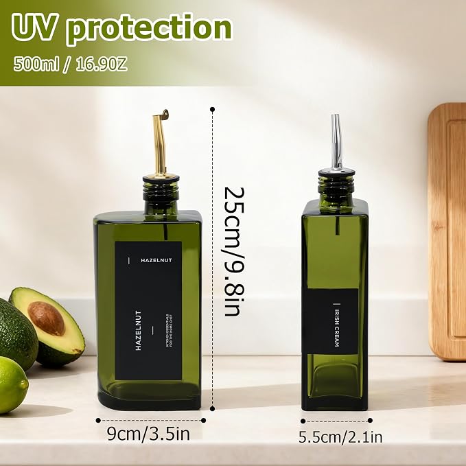R DRURLCD Dark Green Glass Olive Oil Dispenser Set of 2, 16.9oz/500ml Curved - Image 3