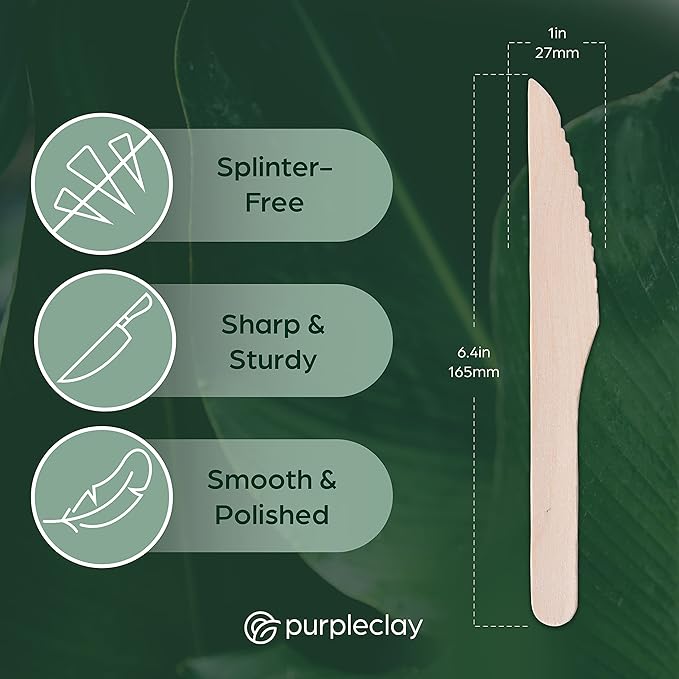 PURPLECLAY Wooden Knives Disposable – 300 Piece Wood Compostable Knives - Image 4