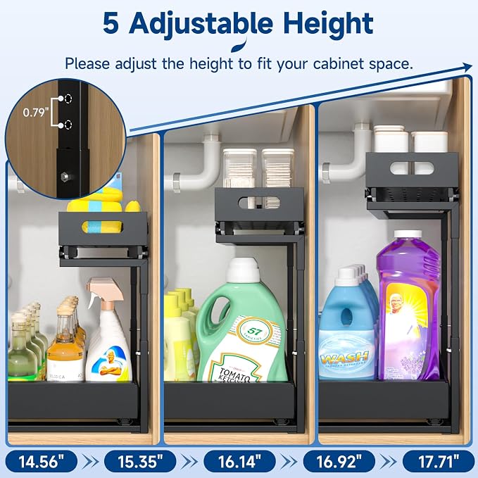 Upgrade Expandable Under Sink Organizer, Insputer 2 Tier Metal Under Cabinet - Image 6