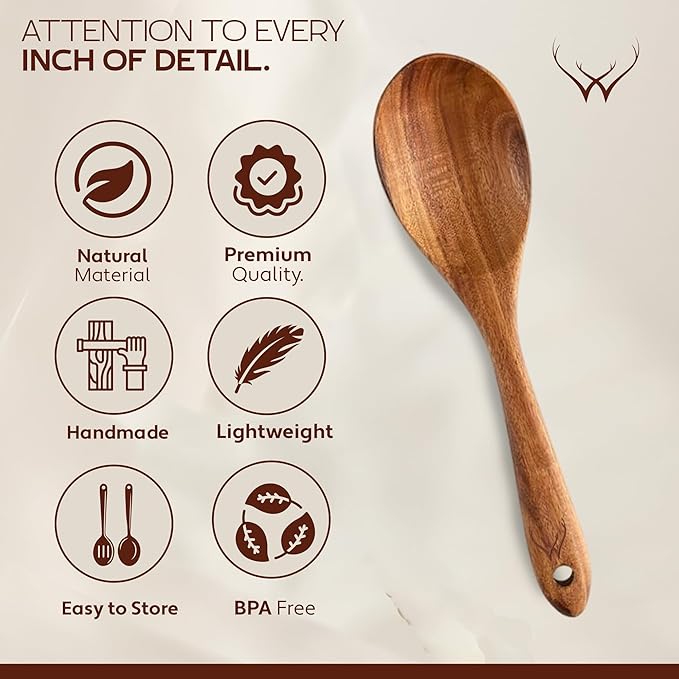 30 Pcs Teak Wooden Utensil Set – Premium Cooking Utensils Set, Natural Wooden - Image 4