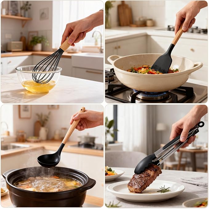 Silicone Cooking Utensil Set, Nonstick 446°F Heat-Resistant Cookware Kitchen - Image 7