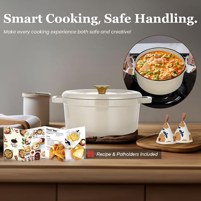 Overmont Enameled Cast Iron Dutch Oven - 5QT Pot - Heavy-Duty Cookware - Image 5
