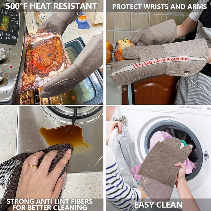 Professional Microwave Silicone Oven Mitts one Pair, Kitchen Mitten Set - Image 9