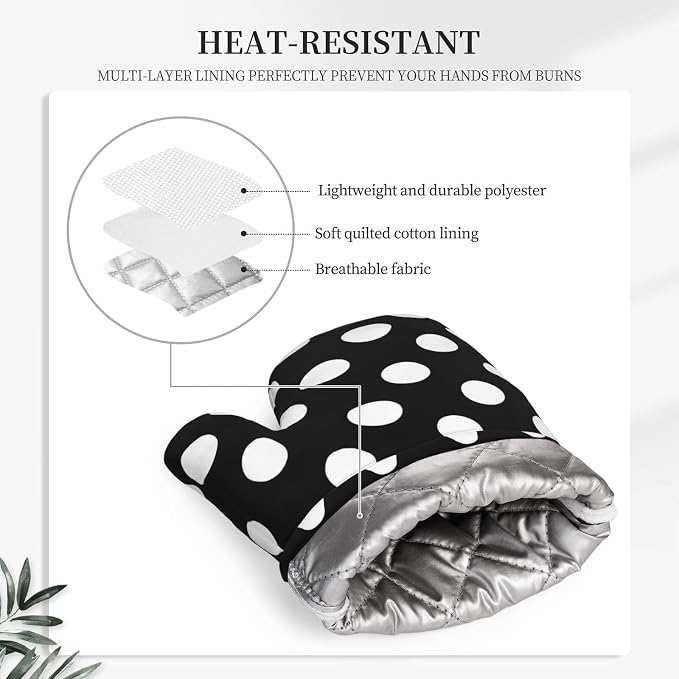 Black White Retro Polka Dot Oven Mitts and Pot Holders Sets of 4, Heat - Image 3