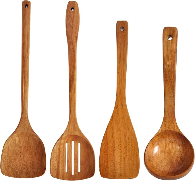 Wooden Spatula, Slotted Turner, Soup Ladle, Long Handle Utensils Set, Handmade by HOMEKITCHENTOOL