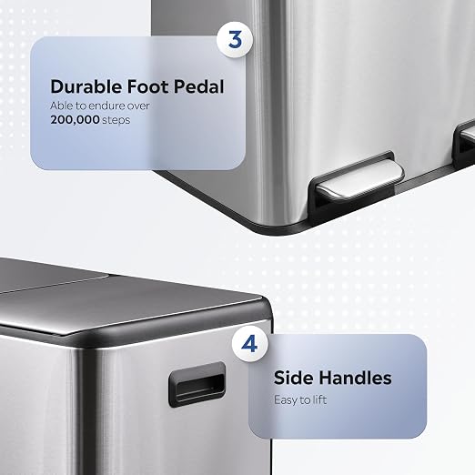 WLIVE 2 x 8 Gallon Dual Compartment Trash Can Stainless Steel, Pet-Proof Double - Image 5