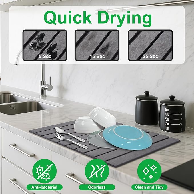 cuomaop Stone Drying Mat for Kitchen Counter Large, Foldable Quick Dry - Image 3