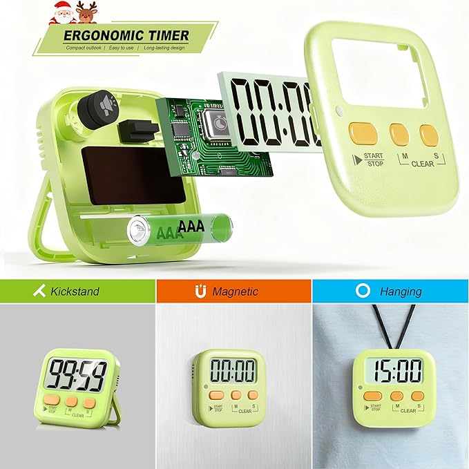 Antonki 2 Pack Digital Timer for Kids, Magnetic Countdown Kitchen Timers for - Image 5