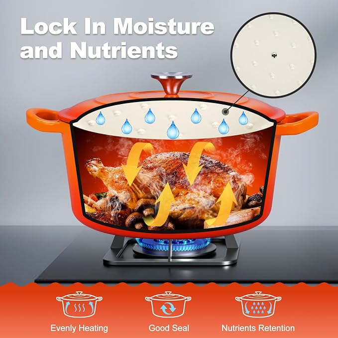 P&P CHEF 6QT Enameled Dutch Oven, Cast Iron Dutch Oven Pot - Image 5