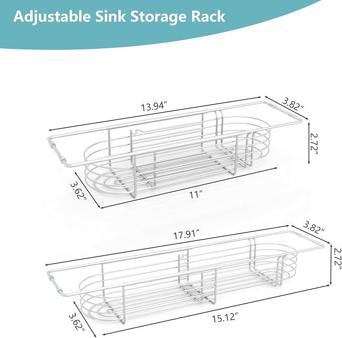 Sink Caddy Sponge Holder Kitchen Sink Organizer, Telescopic sink organizer rack - Image 4