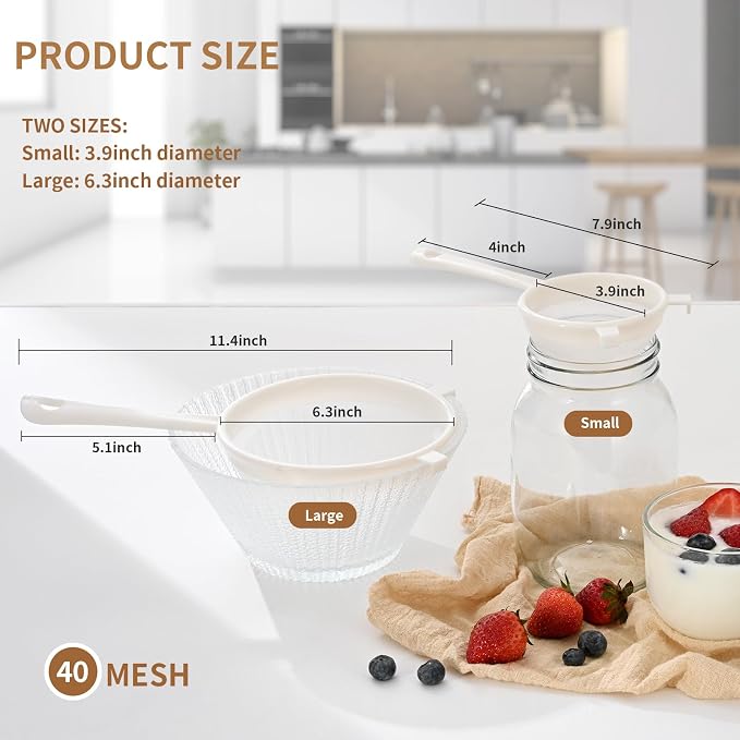 Luckyiren Kefir Strainer Set, 2-Size Plastic Non-Metal Sieve - Image 2