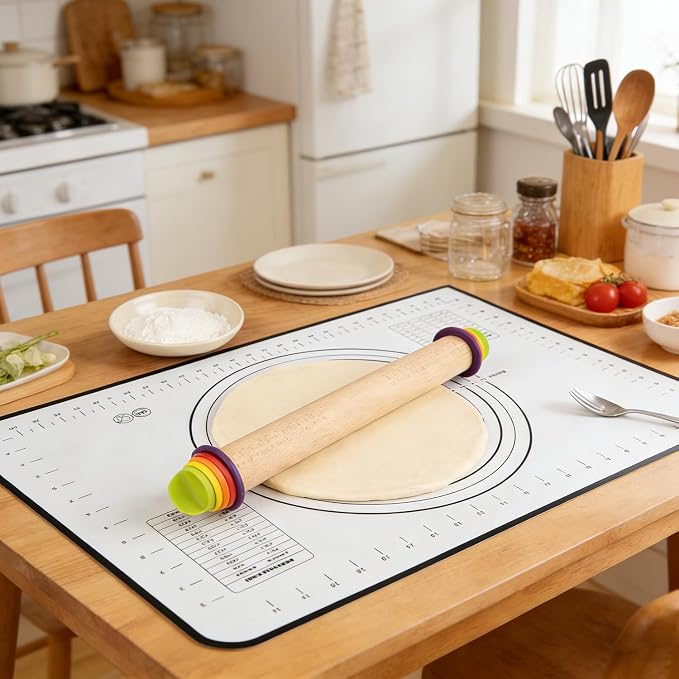Rolling Pin With Thickness Rings, Adjustable Wooden Rolling Pin Set, 17 inch - Image 5
