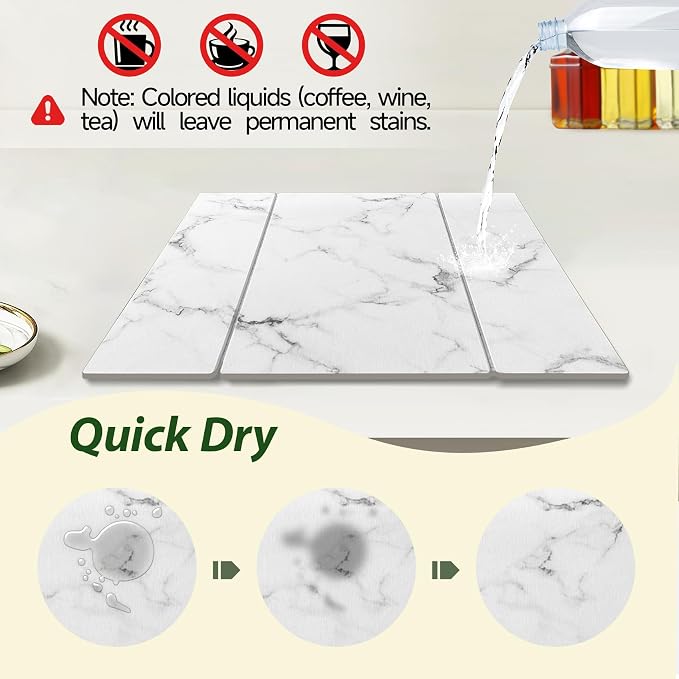 Large Stone Drying Mat for Kitchen Counter, Water-Absorbent Marble Diatomaceous - Image 4