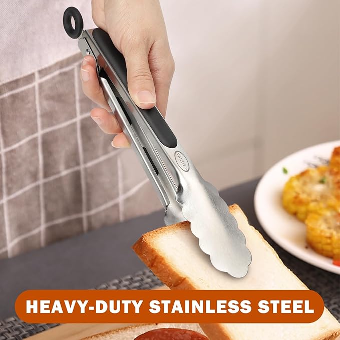 TACGEA Stainless Steel Kitchen Tongs, Silicone Non-slip Grip, Locking Grilling - Image 5