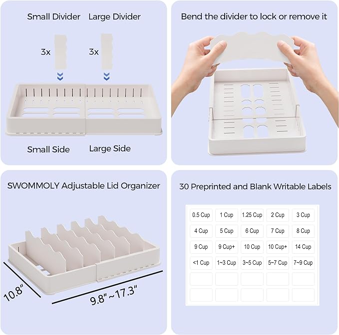 SWOMMOLY Expandable Food Storage Container Lid Organizer, Includes 6 Adjustable - Image 6