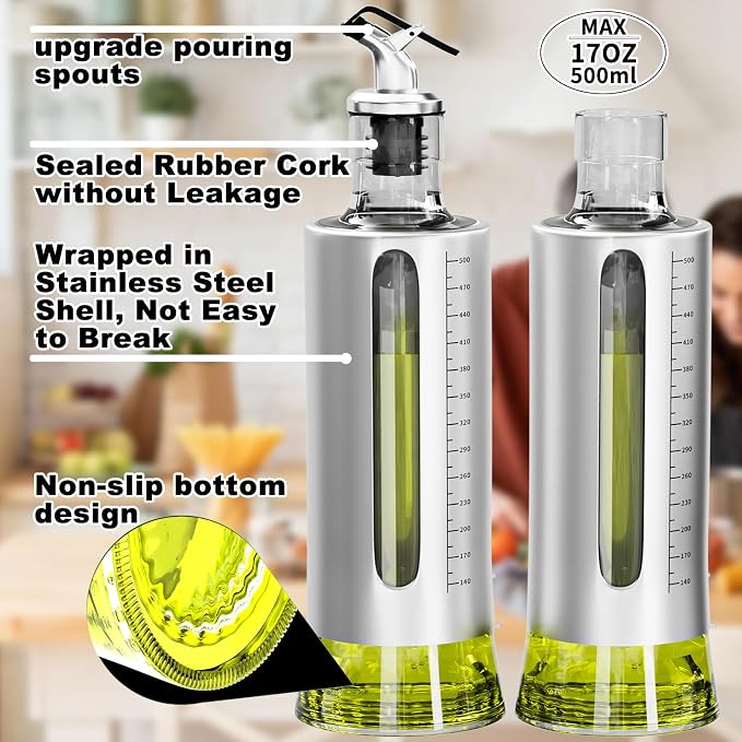 SINYWAY Oil Dispenser Bottle, 4 Pack Glass Olive Oil Dispenser Bottle - Image 3