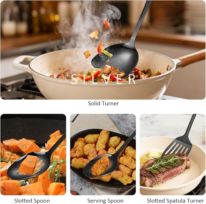 304 Stainless Steel Cooking Utensils Set, Solid Spoon, Spaghetti Spoon - Image 7