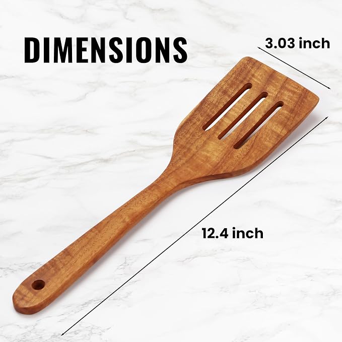 Zulay Kitchen Teak Wood Slotted Spatula – Durable & Heat-Resistant Cooking - Image 6