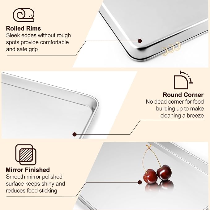TeamFar Baking Sheet with Rack Set, 17.6/12.5/10.5 Inch Stainless Steel Cookie - Image 3