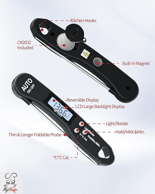 5 PCs Instant Read Meat Thermometer, 1.2s Fast Read, ±1°F Accuracy, -58°F to - Image 9