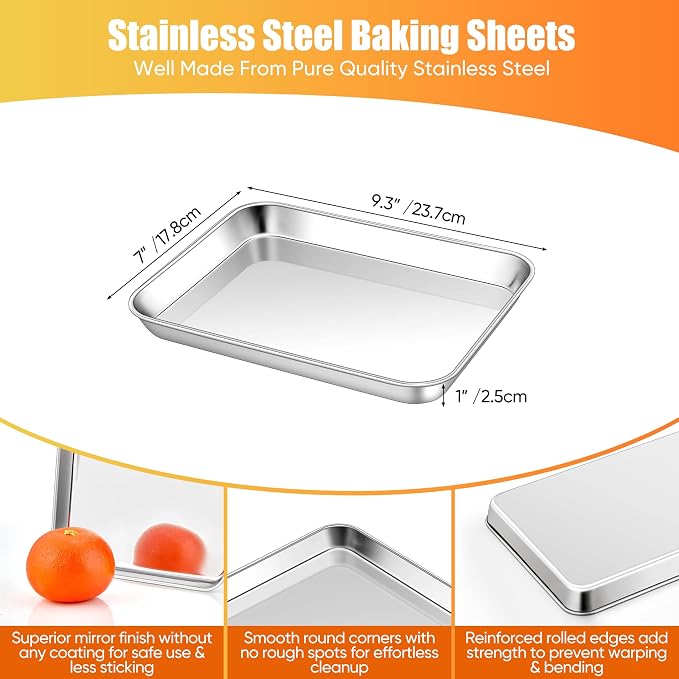 Homikit 2 Pack Baking Sheet, 9 x 7 Inches Stainless Steel Cookie Tray Set - Image 2
