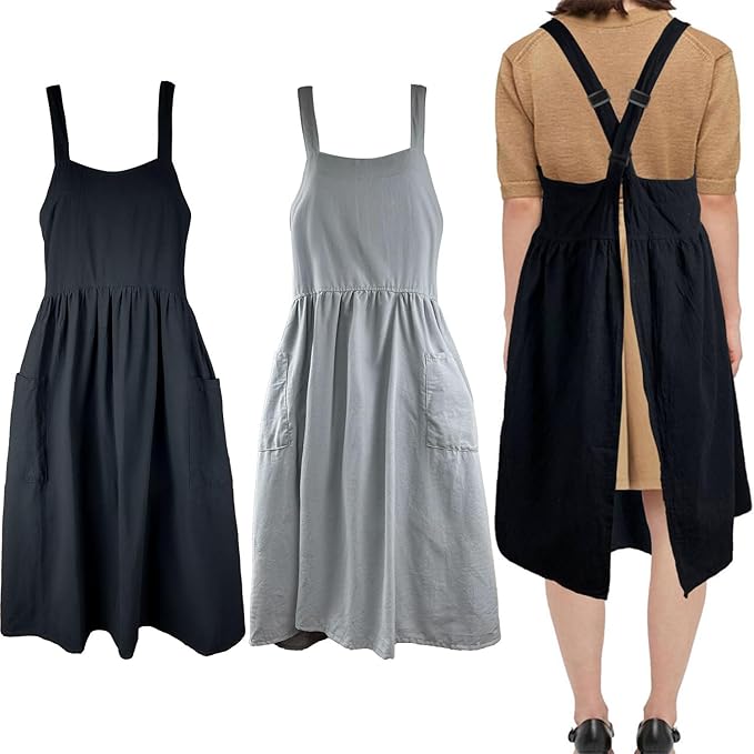 Uaussi Cotton Linen Apron Cross Back Work Apron by Uaussi