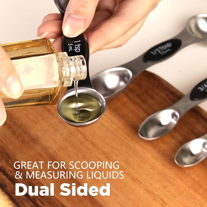 ChefAide Pack of 8 Stainless Steel Magnetic Measuring Spoons Set, Dual Sided - Image 5