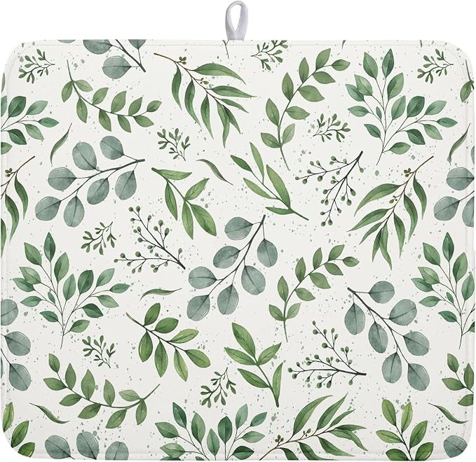 Kawani Sage Green Dish Drying Mat 16x18 In Absorbent Reversible Eucalyptus by Kawani