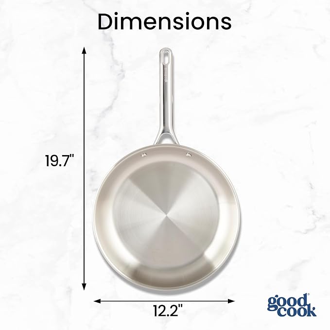 GoodCook Stainless Steel Fry Pan 12-Inch, Oven-Safe to 500F & Induction-Safe - Image 5