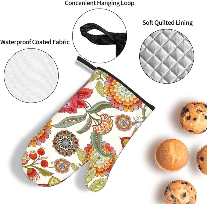Boho Floral Oven Mitts and Pot Holders Sets of 3 Heat Resistant Hot Pads - Image 5