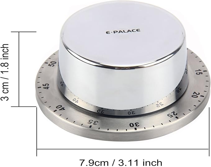 Kitchen Timer, 60 Minute Timer, Magnetic Loud Alarm, Mechanical Stainless Steel - Image 8