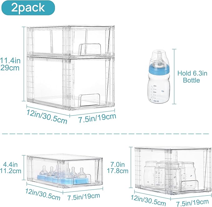 Vtopmart 4 Pack Clear Stackable Storage Drawers, Under Sink and Kitchen - Image 2