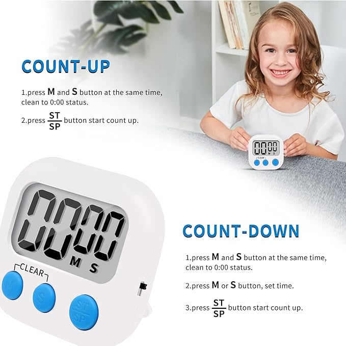 LinkDm 6 Pack Small Digital Kitchen Timer Magnetic Back and ON/Off Switch - Image 5