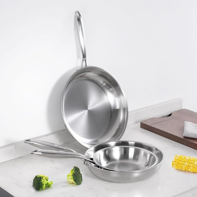 SuperCook 10 Inch Tri-Ply Clad Stainless Steel Frying Pan, Stainless Steel Fry - Image 7