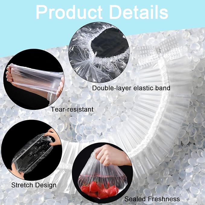 300pcs Plastic Bowl Covers Food Cover, Food Fresh Keeping Bags Elastic Reusable - Image 5
