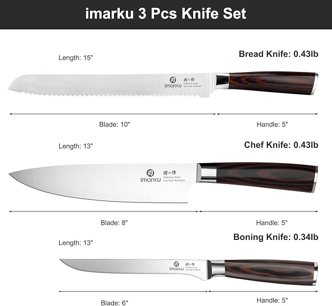 imarku 3 Piece Knife Set, Professional Japanese High Carbon Stainless Steel - Image 5