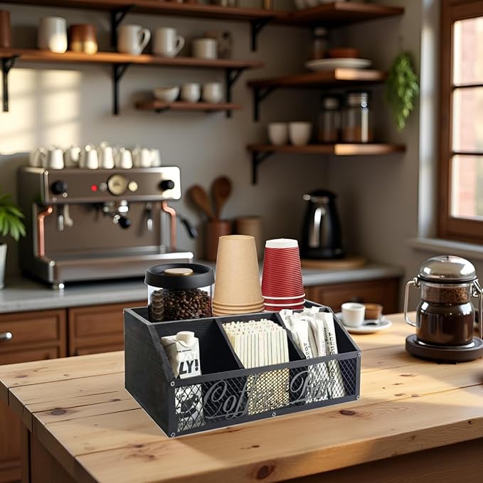 Coffee Station Organizer, Rustic Countertop Coffee Bar Accessories, 4 - Image 5