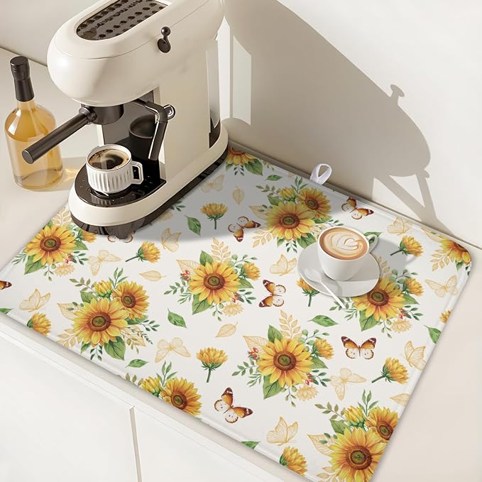 Sunflower Dish Drying Mat for Kitchen Counter Summer Yellow Floral Microfiber - Image 7