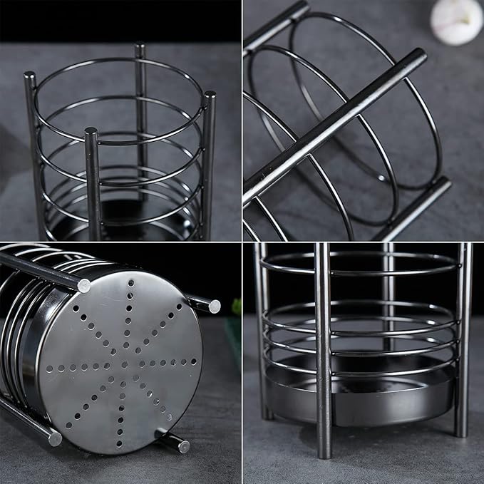 Black Kitchen Utensil Holder for Kitchen Counter, Stainless Steel Utensil Crocks - Image 7
