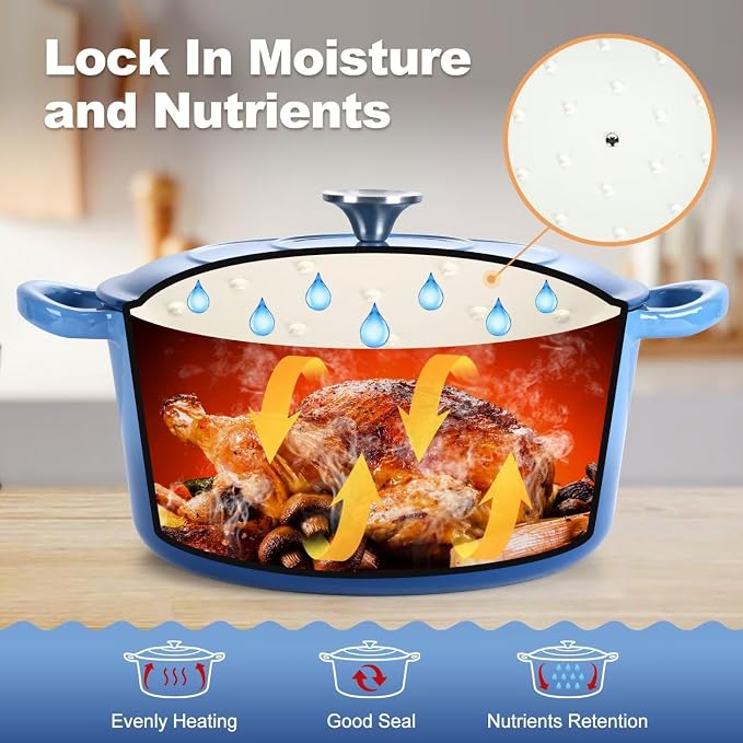 P&P CHEF 6QT Enameled Dutch Oven, Cast Iron Dutch Oven Pot - Image 5