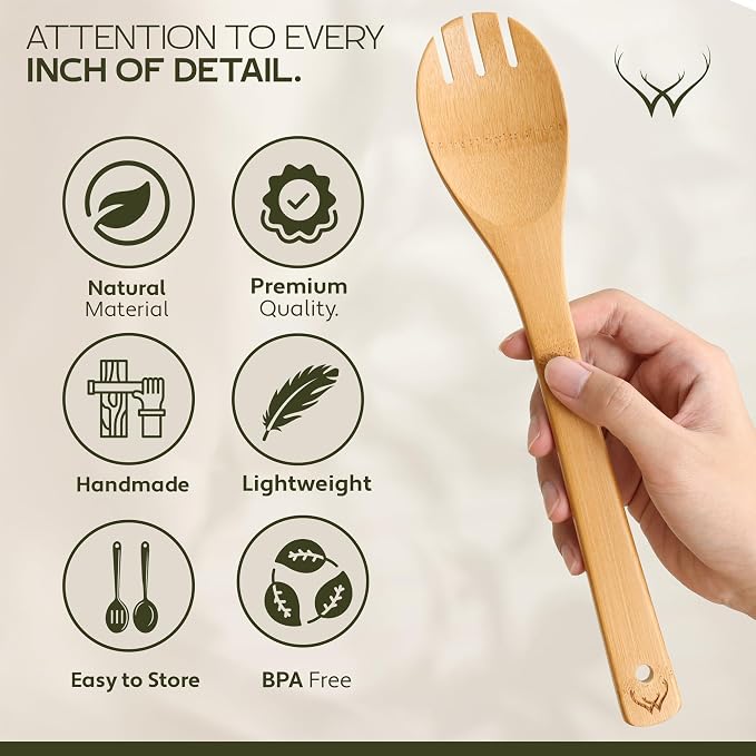 WOODLANDS USA Wooden Spoons for Cooking set of 6 – Premium Wooden Utensil set - Image 2