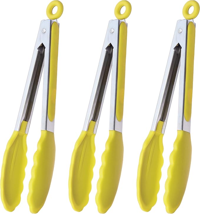 HINMAY Silicone Tipped Tongs 9-Inch Kitchen Cooking Tongs by HINMAY