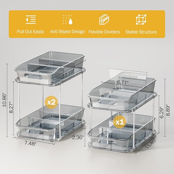 Delamu 2-Tier Under Sink Organizers and Storage, Pull Out Kitchen Pantry - Image 2