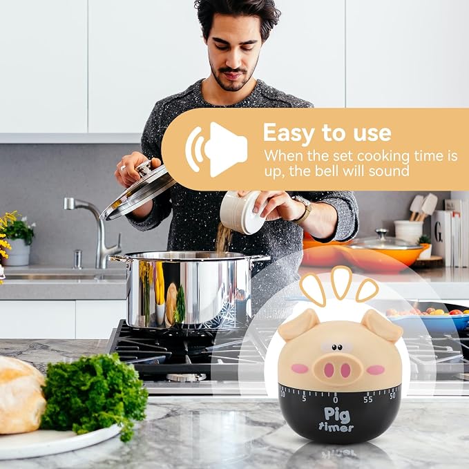 Cute Kitchen Timer, Piggy Wind up Timer Cooking Manual Kitchen Funny Mechanical - Image 5