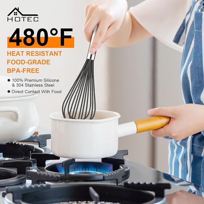 HOTEC 4 Pieces Silicone Whisks Set, Wire Balloon Whisks Egg Beater, Non-slip - Image 3