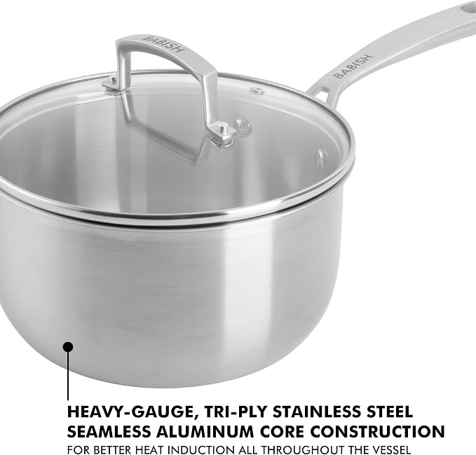 Babish Stainless Steel Saucepan 3.5 Quart Triply Professional Grade Cookware - Image 3
