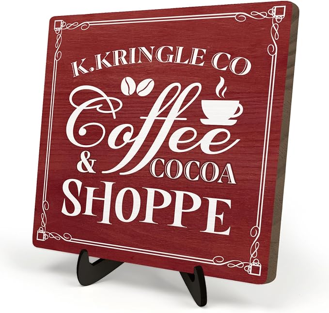 Kringle Coffee & Cocoa Shoppe Sign – 5.9 x 5.9 Inch Wooden Christmas Decor by DMADNF