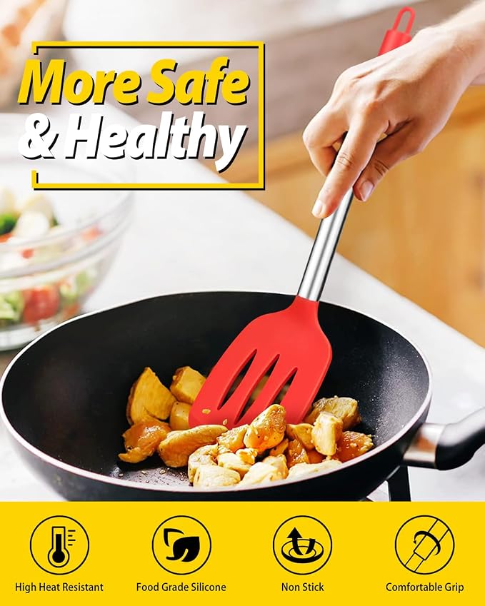 Pack of 4 Silicone Cooking Utensils Set, Non Stick Large Solid Spatulas - Image 4
